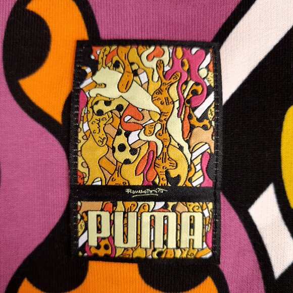 Puma BRITTO Hoodie Mens Large Yellow Orange AOP Graffiti Art Streatwear 90s insp - Picture 5 of 16